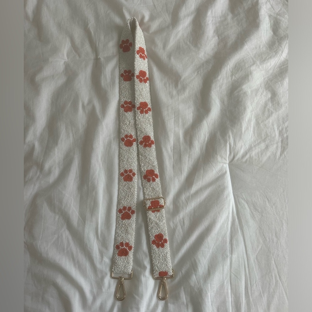 White with Orange Tiger Paw Beaded Purse Strap